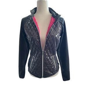 GG Blue dark gray zip up quilted sport jacket with mock neck collar